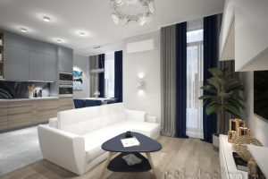 Интерьер квартиры с большой кухней-гостиной