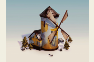 Горный домик с мельницей