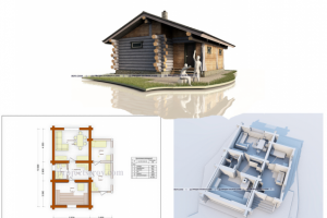 Сруб из рубленого бревна с каркасом