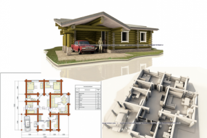 Дом из бревна с навесом