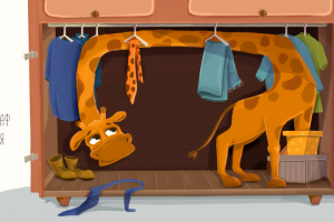 Один жираф забрался в шкаф