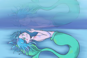 русалка с голубыми волосами