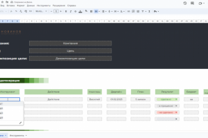 Таблица для записи показателей компании