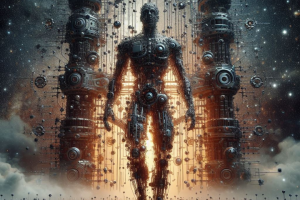 Арт в стиле кибер хард рок или кибер металл