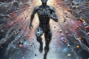 Арт в стиле кибер хард рок или кибер металл