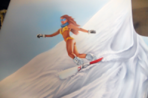 Аэрография на бампере А4. Горы. Сноуборд. Без лака.