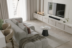 Интерьер кухни-гостиной в стиле неоклассика