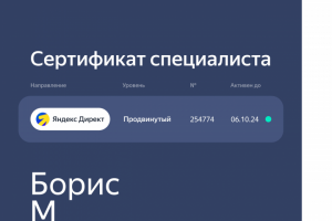 Сертификат Яндекс Директ Про