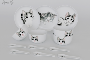 Фарфоровая посуда с милыми котиками