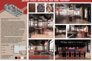 Дизайн проект зала кафе «КАРМИН»