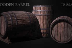 Игровая low-poly модель деревянной бочки