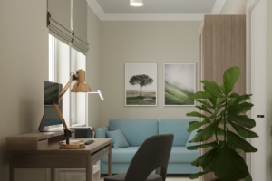 Функциональный кабинет с раскладным диваном для гостей