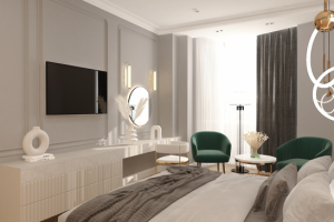 Зона для макияжа объединена с комодом под ТВ