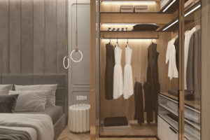 Прозрачная гардеробная в спальне