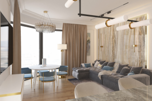 Кухня - гостиная с каменным панно