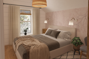 Спальня с романтичными обоями на акцентной стене