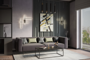 Визуализация интерьера гостиной в стиле минимализм