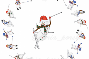 Принт Снеговик-лыжник