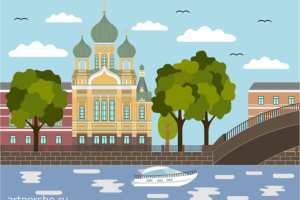 Иллюстрация в стиле флэт: Исидоровская церковь Санкт-Петербург