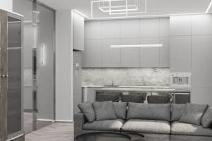 3D визуализация интерьера квартиры 72м2 в стиле минимализм