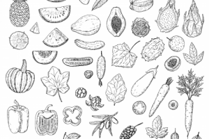 Фрукты, овощи и ягоды.