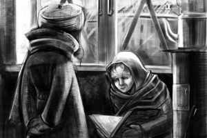 Рисунок посвящен блокадному Ленинграду