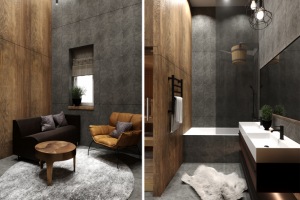 Дизайн С/У в частном доме с мини-сауной | Потолки 4+ метра