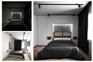 Спальня блэкаут, варианты при дневном и ночном освещении