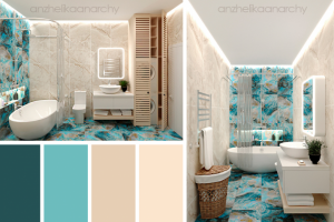 3D-визуализация с/у в сочетании песчаной и лазурной плитки