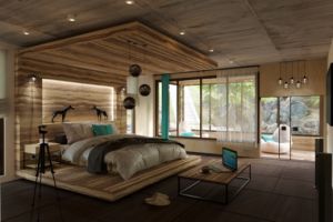 Спальня с лоджией в загородном доме