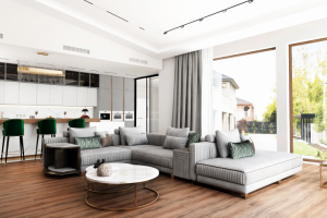 дизайн кухни-гостиной в загородном доме