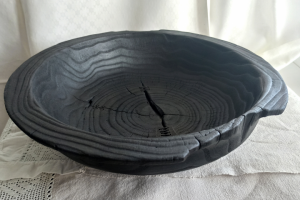 Блюдо, тарелка деревянная, способ обработки поверхности обжиг.