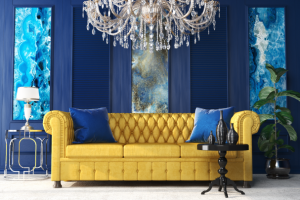 Визуализация 3д модели дивана в интерьере