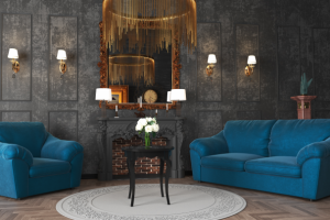 Визуализация 3д модели дивана в интерьере