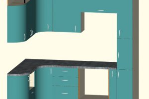 Кухня угловая с радиусными фасадами, пеналом и карнизом