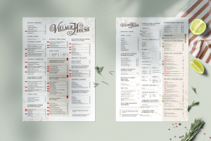 Основное и алкогольное меню А3 для ресторана Village House