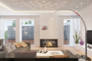 Интерьер гостиной с камином.