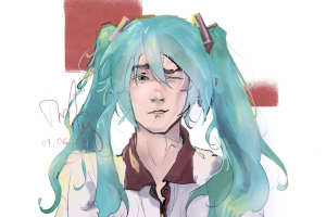 Парень в парике Хатсуне Мику