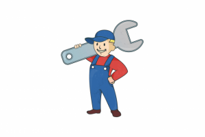 Персонаж в стиле пип-боя для автосервиса