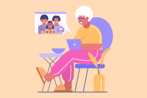 Бабулетта за компьютером, стиль flat