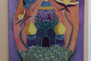 Учебная работа - батик - сказочный замок