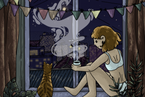 иллюстрация девушка на окне