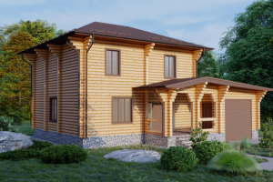 Визуализация  дома из оцилиндрованного бревна