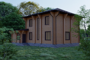 Визуализация  дома из оцилиндрованного бревна