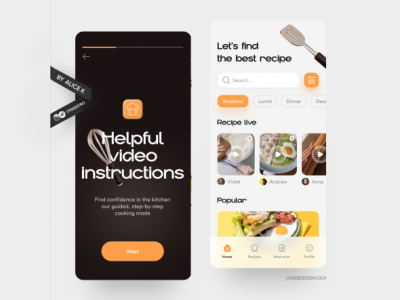Приложение кулинарных рецептов — дизайн для iOS и Android