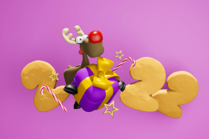 New 2022 Year is coming. Deer with gift