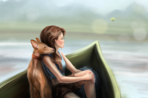 Иллюстрация девушка с собакой