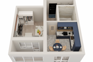 Визуализация 1 комнатной квартиры сверху