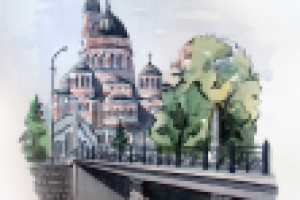 Пейзаж акварель/тушь А3