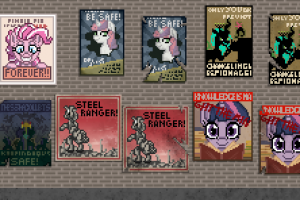 Пиксельные варианты плакатов по вселенной Fallout Equestria.